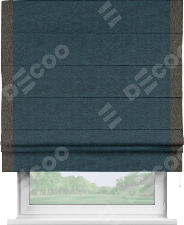 Римская штора «Кортин» с кантом Стрим Дуо, для проема, ткань твид блэкаут, глубокий синий