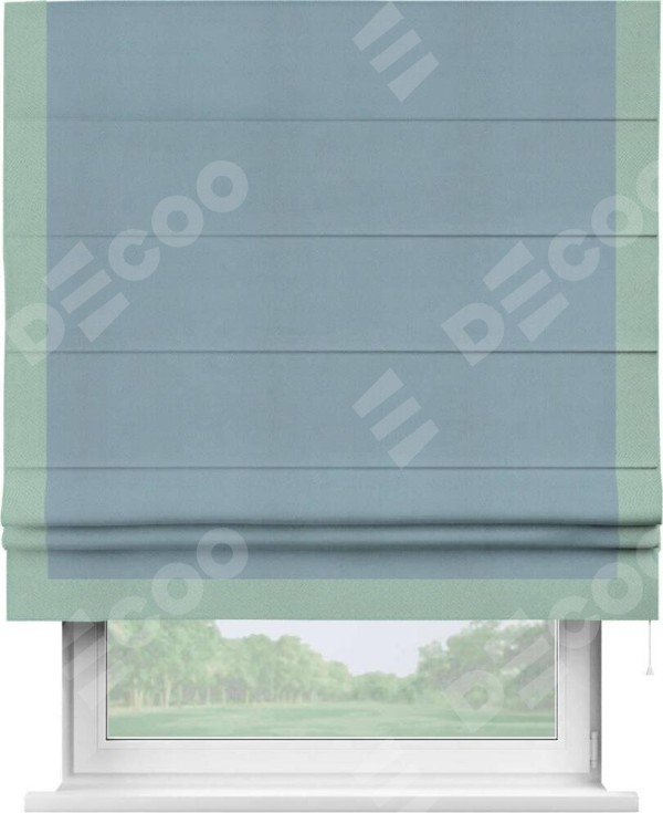 Римская штора «Кортин» с кантом Виктория, для проема, ткань блэкаут однотонный серо-голубой