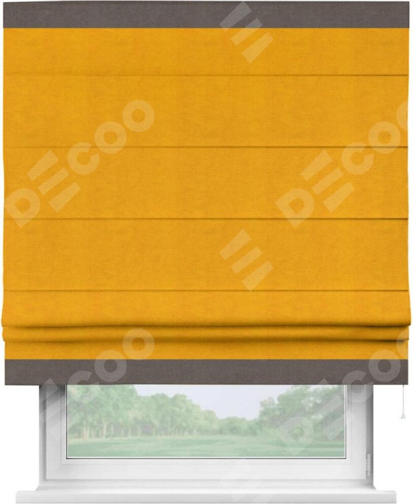 Римская штора «Кортин» с кантом Горизонт, для проема, ткань вельвет желтый