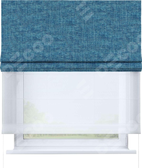 Римская штора «Кортин», рогожка димаут лазурно-синий, день-ночь