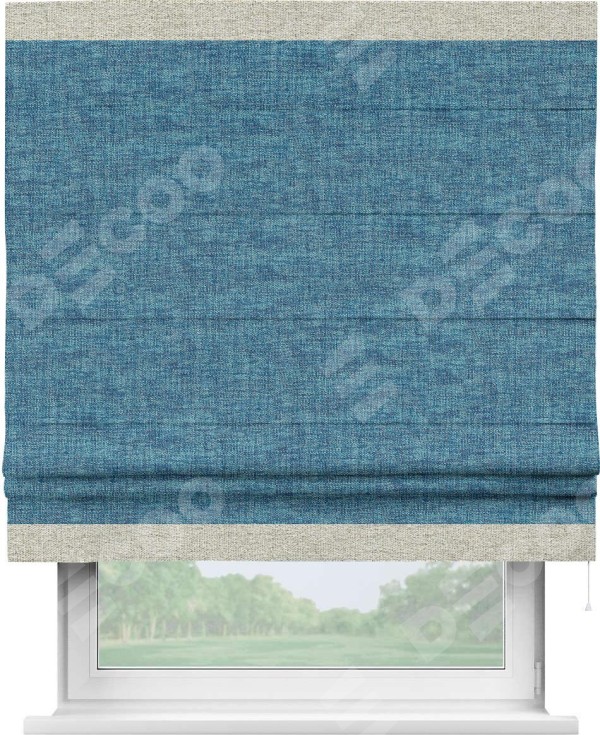 Римская штора «Кортин» для проёма, рогожка димаут лазурно-синий, с кантом Горизонт