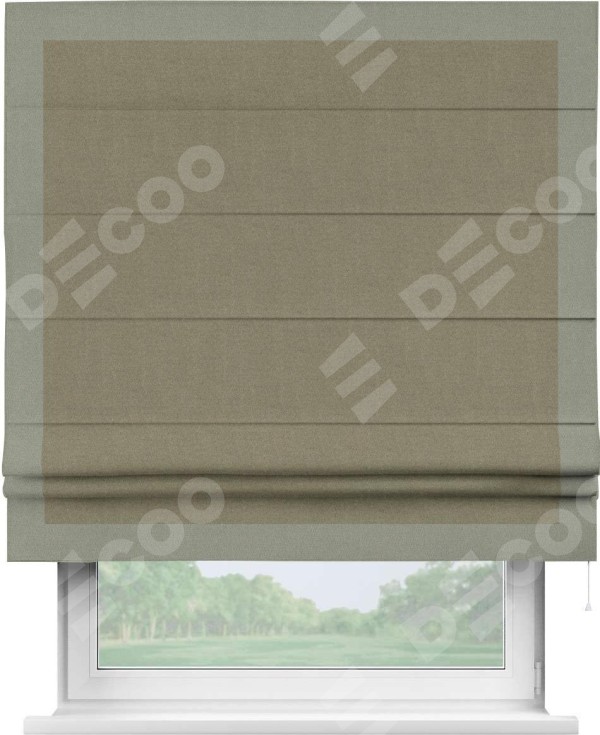 Римская штора «Кортин» с кантом Чесс, для проема, лён блэкаут бежевый