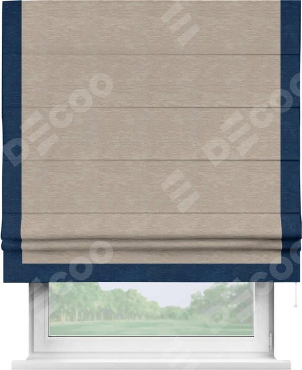 Римская штора «Кортин» с кантом Виктория, для проема, ткань софт однотонный темно-бежевый