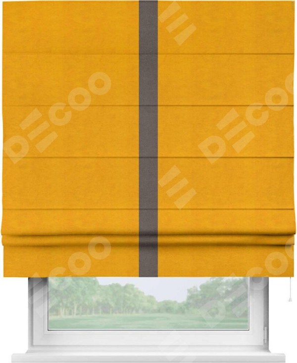 Римская штора «Кортин» с кантом Хайвэй, для проема, ткань вельвет желтый
