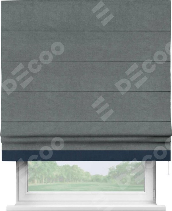 Римская штора «Кортин» с кантом Джестер, для проема, ткань вельвет серый