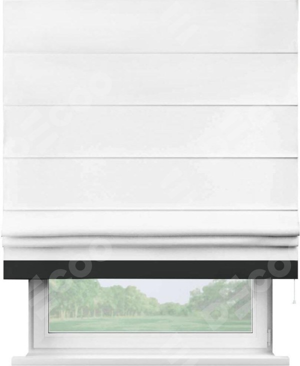 Римская штора «Кортин» для проёма, вайтаут однотонная белая с кантом Джестер