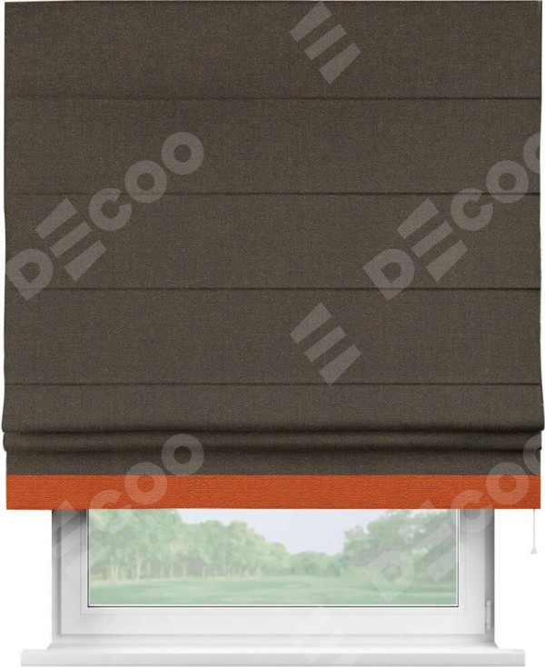 Римская штора «Кортин» с кантом Джестер, для проема, ткань лён темно-коричневый