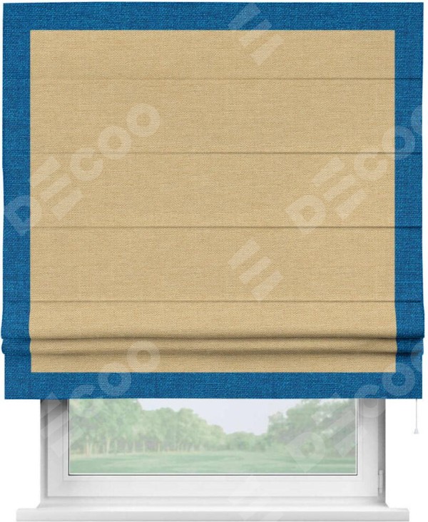 Римская штора «Кортин» с кантом Чесс, для проема, ткань лён темно-бежевый