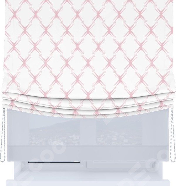 Римская штора «Кортин», день-ночь с мягкими складками, «Розовые ромбы»