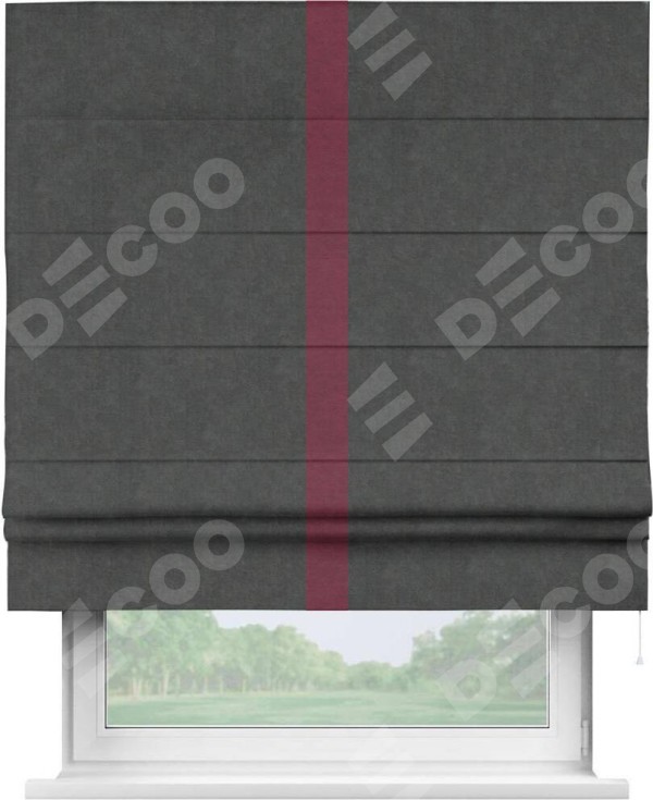 Римская штора «Кортин» с кантом Хайвэй, для проема, ткань вельвет цвет тёмно-серый