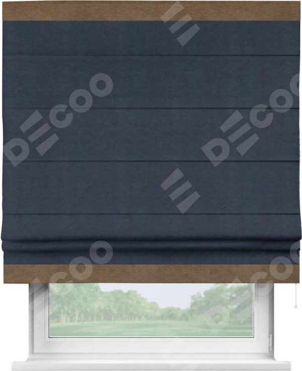 Римская штора «Кортин» с кантом Горизонт, для проема, ткань софт однотонный тёмно-синий