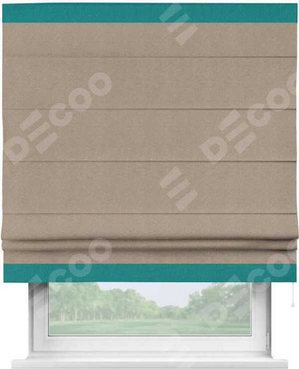 Римская штора «Кортин» с кантом Горизонт, для проема, ткань лён димаут, светло-бежевый