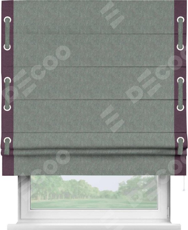 Римская штора «Кортин» с кантом Стрим Дуо (люверсы с пояском), для проема, ткань лён димаут, серый