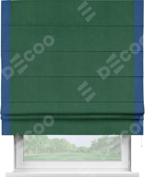 Римская штора «Кортин» с кантом Стрим Дуо, для проема, ткань вельвет зеленый