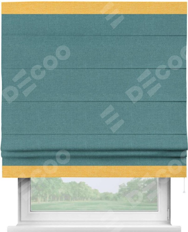 Римская штора «Кортин» с кантом Горизонт, для проема, ткань лён бирюзовый