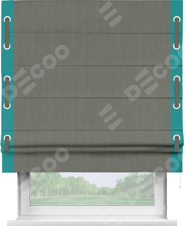 Римская штора «Кортин» с кантом Стрим Дуо (люверсы с пояском), для проема, ткань блэкаут однотонный тёмно-серый