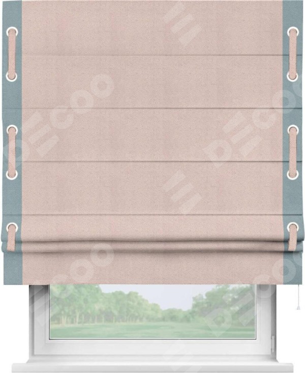 Римская штора «Кортин» с кантом Стрим Дуо (люверсы с пояском), для проема, ткань блэкаут с блеском сиреневый