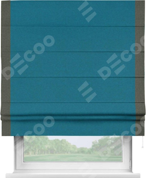 Римская штора «Кортин» с кантом Стрим Дуо, для проема, ткань лён димаут, светло-синий