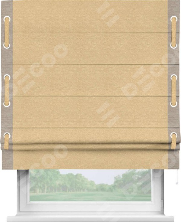 Римская штора «Кортин» с кантом Стрим Дуо (люверсы с пояском), для проема, ткань софт однотонный бежевый