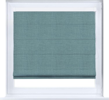 Римская штора «Кортин» кассетная, ткань лён, выполнена в голубом цвете