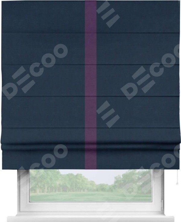 Римская штора «Кортин» с кантом Хайвэй, для проема, ткань вельвет темно-синий