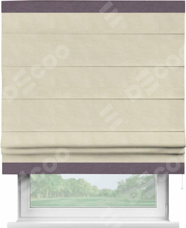 Римская штора «Кортин» с кантом Горизонт, для проема, ткань лён димаут, бежевый