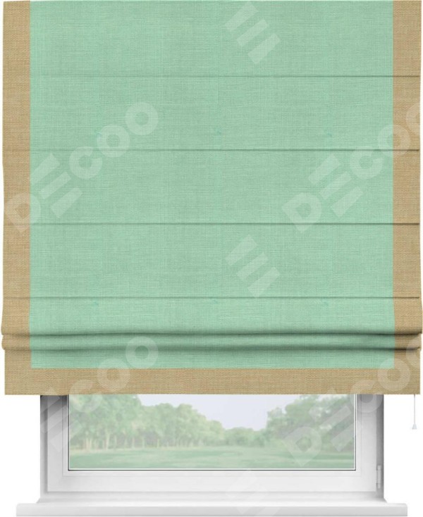 Римская штора «Кортин» с кантом Виктория, для проема, ткань лён светло-бирюзовый