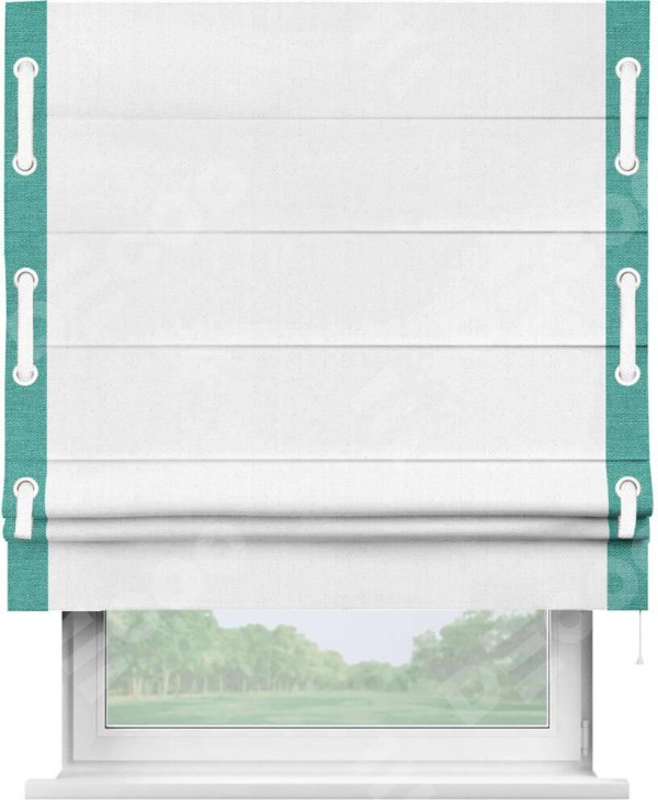 Римская штора «Кортин» с кантом Стрим Дуо (люверсы с пояском), для проема, лён белоснежный