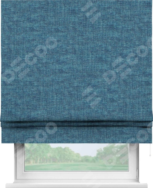 Римская штора «Кортин», рогожка димаут лазурно-синий, для проёма