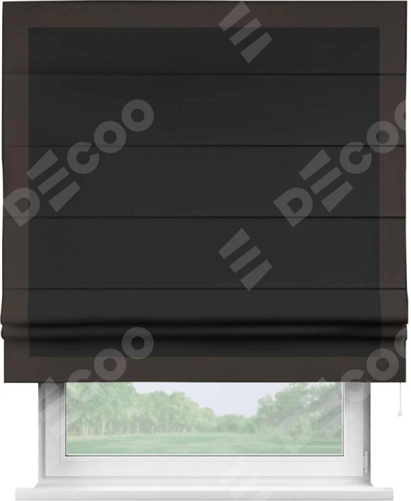 Римская штора «Cortin» для проёма, блэкаут однотонный черный с кантом Чесс