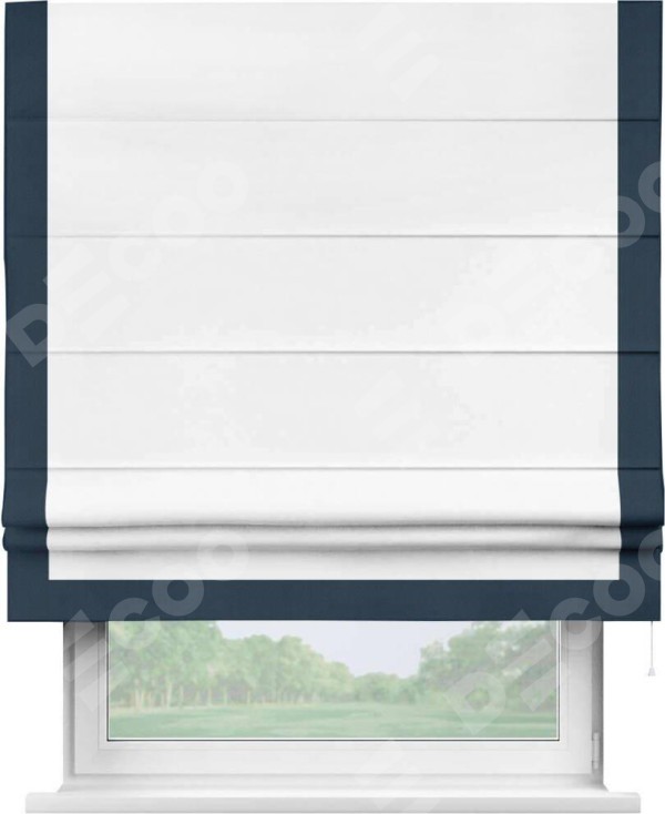 Римская штора «Кортин» с кантом Виктория, для проема, ткань однотонная белоснежная