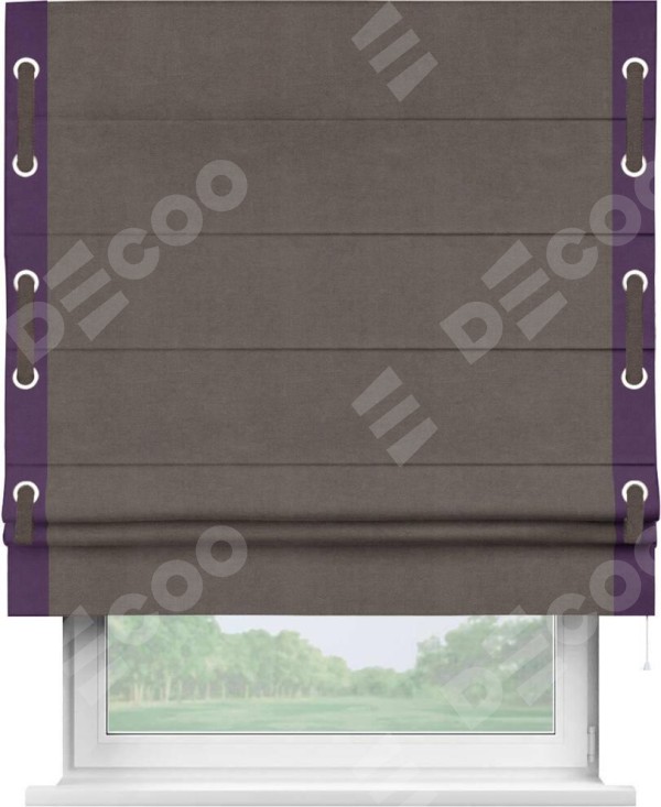 Римская штора «Кортин» с кантом Стрим Дуо (люверсы с пояском), для проема, ткань вельвет коричневый