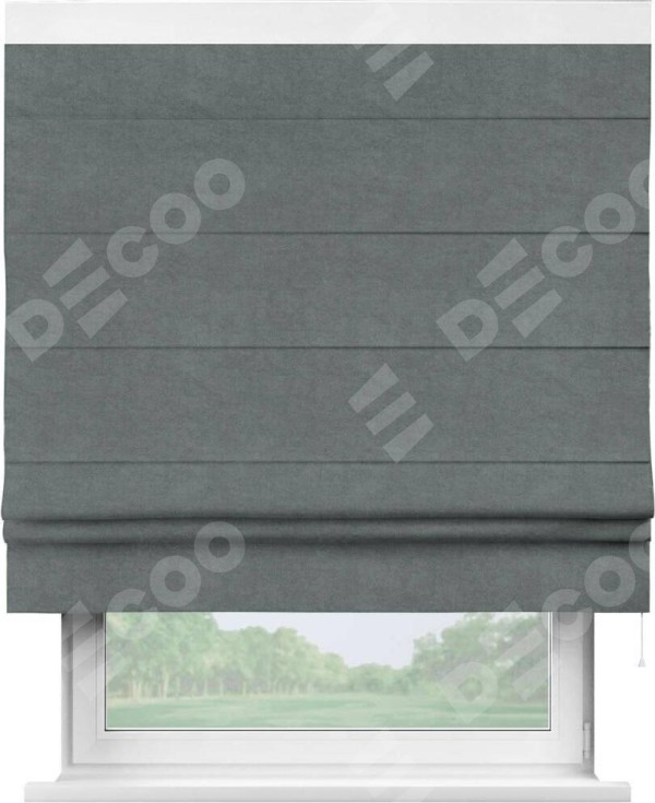 Римская штора «Кортин» с кантом Кинг, для проема, ткань вельвет серый