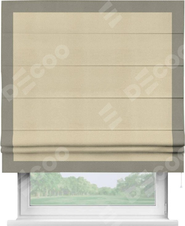 Римская штора «Кортин» с кантом Чесс, для проема, ткань блэкаут однотонный милано латте