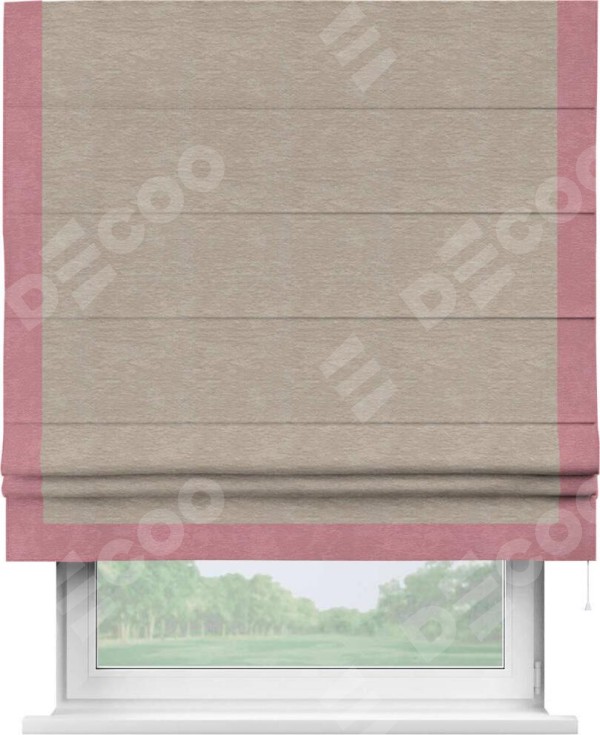 Римская штора «Кортин» с кантом Виктория, для проема, ткань софт однотонный темно-бежевый