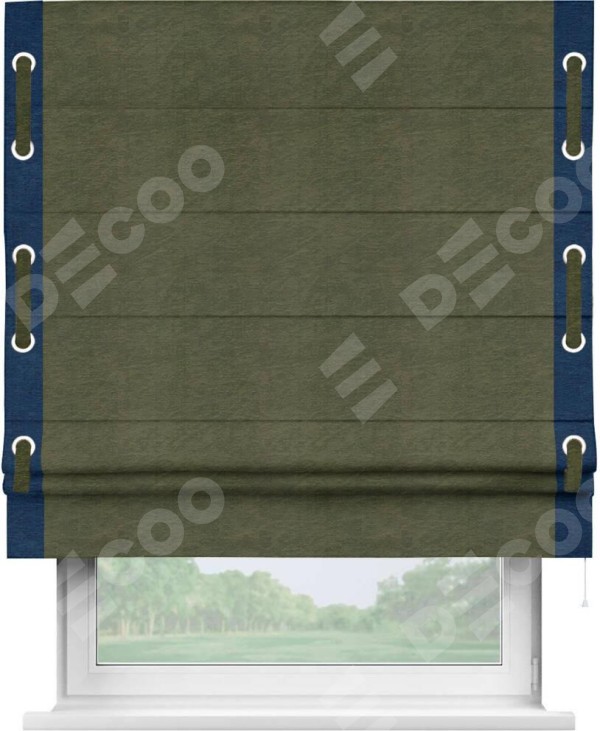 Римская штора «Кортин» с кантом Стрим Дуо (люверсы с пояском), для проема, ткань софт однотонный зелёный