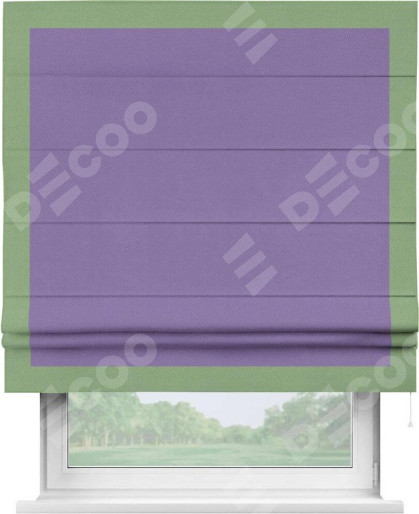 Римская штора «Кортин» с кантом Чесс, для проема, ткань блэкаут однотонный сиреневый