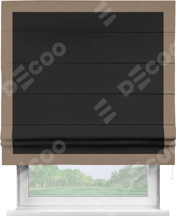 Римская штора «Cortin» для проёма, блэкаут однотонный черный с кантом Чесс