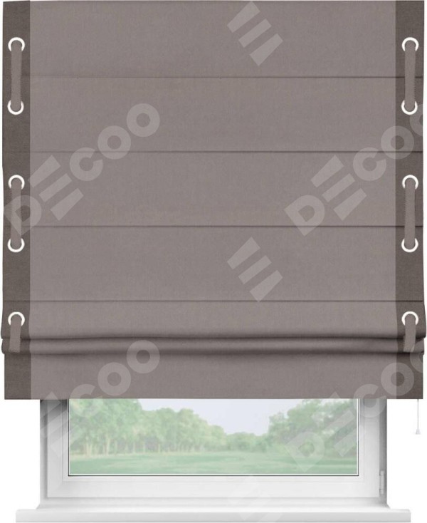 Римская штора «Кортин» с кантом Стрим Дуо (люверсы с пояском), для проема, ткань вельвет темно-бежевый