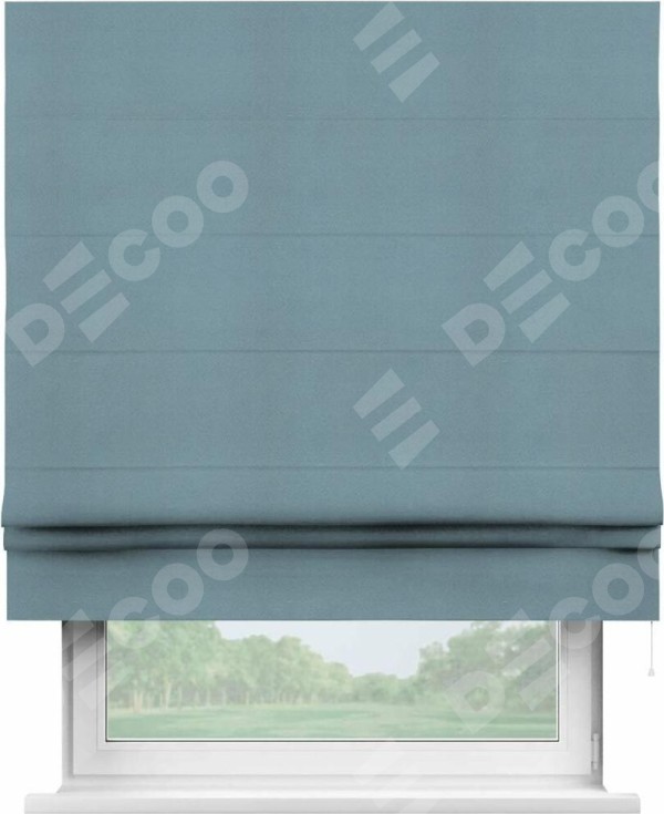 Римская штора «Кортин» для проема, ткань блэкаут однотонный, серо-голубой