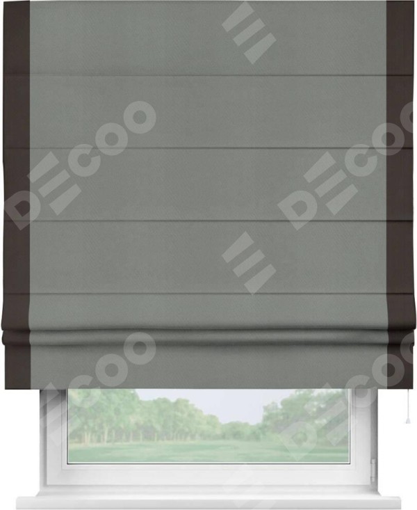 Римская штора «Кортин» с кантом Стрим Дуо, для проема, ткань блэкаут однотонный тёмно-серый