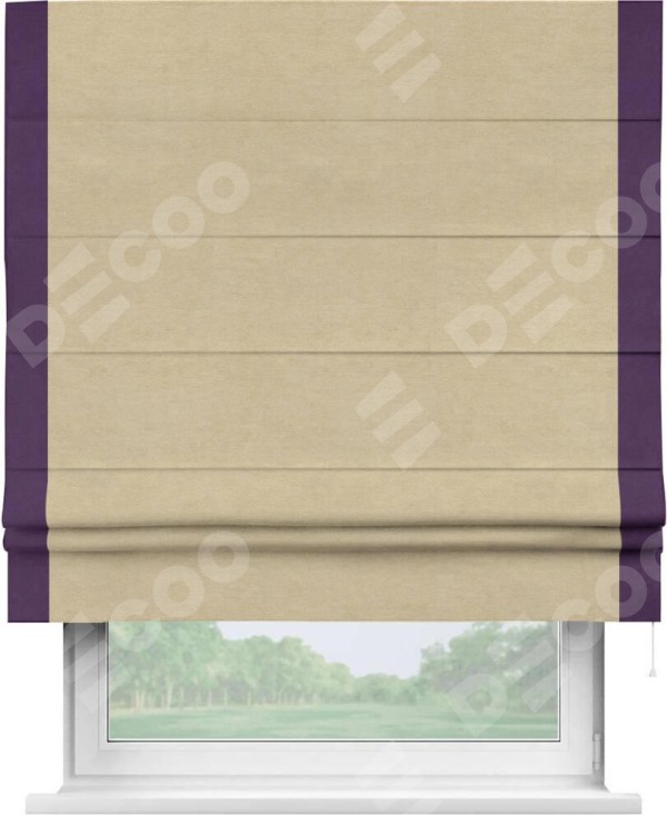 Римская штора «Кортин» с кантом Стрим Дуо, для проема, ткань вельвет бежевый