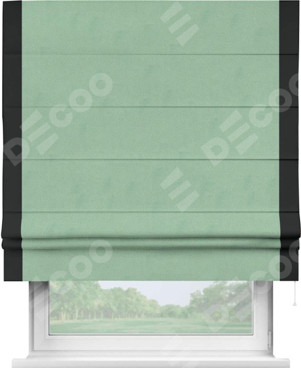 Римская штора «Кортин» для проема, блэкаут однотонный ментоловый с кантом Стрим Дуо
