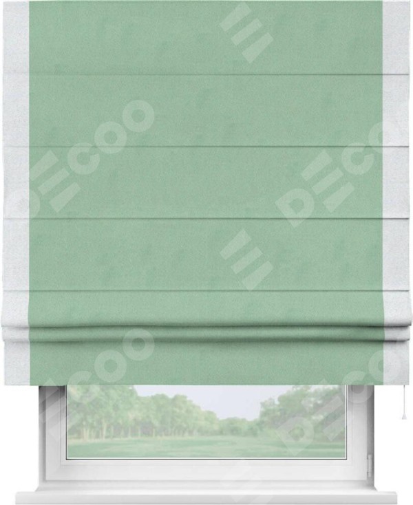 Римская штора «Кортин» для проема, блэкаут однотонный ментоловый с кантом Стрим Дуо