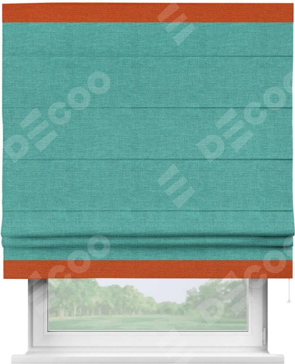 Римская штора «Кортин» с кантом Горизонт, для проема, ткань лён изумрудный
