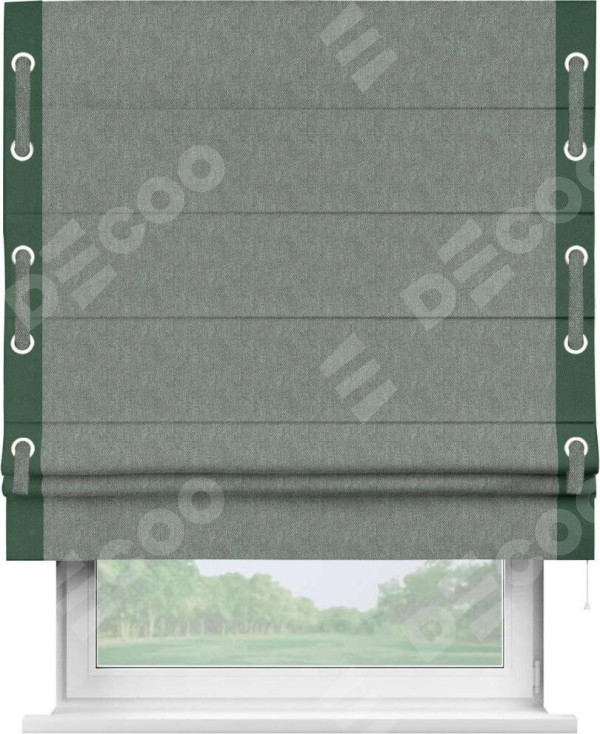 Римская штора «Кортин» с кантом Стрим Дуо (люверсы с пояском), для проема, ткань лён димаут, серый