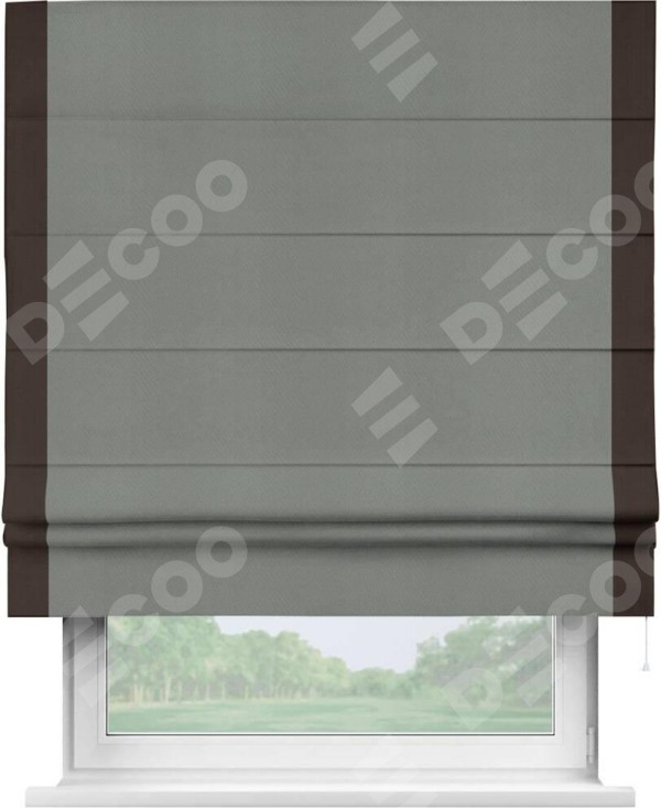 Римская штора «Кортин» с кантом Стрим Дуо, для проема, ткань блэкаут однотонный тёмно-серый