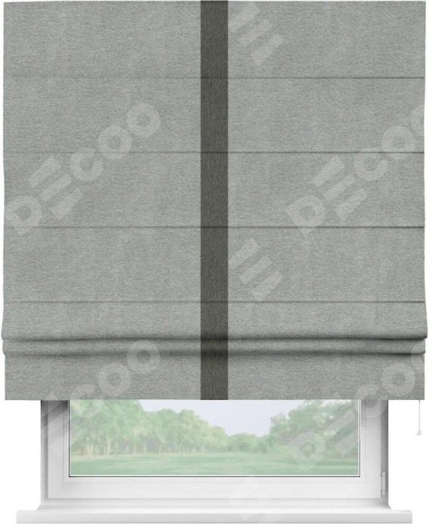 Римская штора «Кортин» с кантом Хайвэй, для проема, ткань твид блэкаут, светло-серый