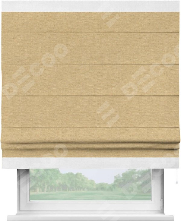 Римская штора «Кортин» с кантом Горизонт, для проема, ткань лён темно-бежевый