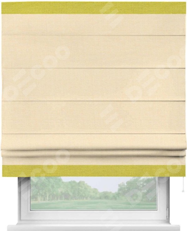 Римская штора «Кортин» выполнена в отделке кантом Горизонт, для проема, ткань лён бежевый